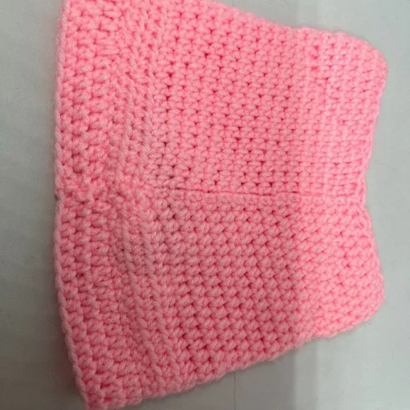 Handmade Crochet Light Pink Knit Cap w/Black Accent OS - Picture 11 of 11